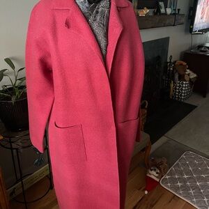 Beautiful Eileen Fisher raspberry wool coat, size small, but can easily fit m/l